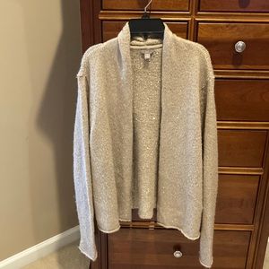 J.Jill women’s open front cardigan, size medium, sparkly sequins, tan color